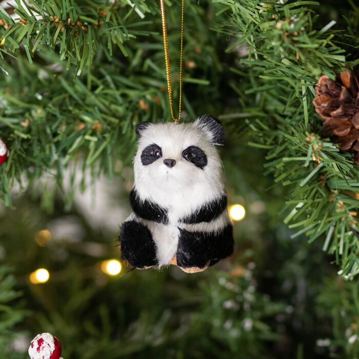 Gisela Graham - Faux Fur Panda Tree Decoration x2